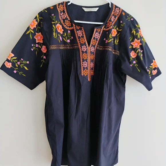 Wayward Fancies eShakti Floral Embroidered Pintuck Top Tunic Boho Peasant Cottag - Picture 14 of 14